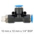 Pu Hose Fitting Tee 10mm X 10mm X 1/4'm